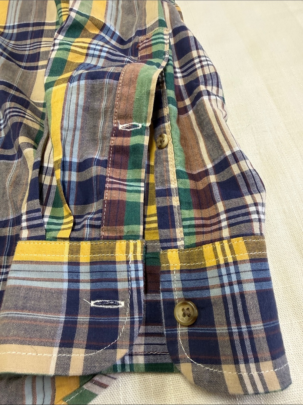 J. Crew Men's Multicolor Plaid Button-Down Shirt in Blue, Yellow, Green, Cream - Picture 4 of 5